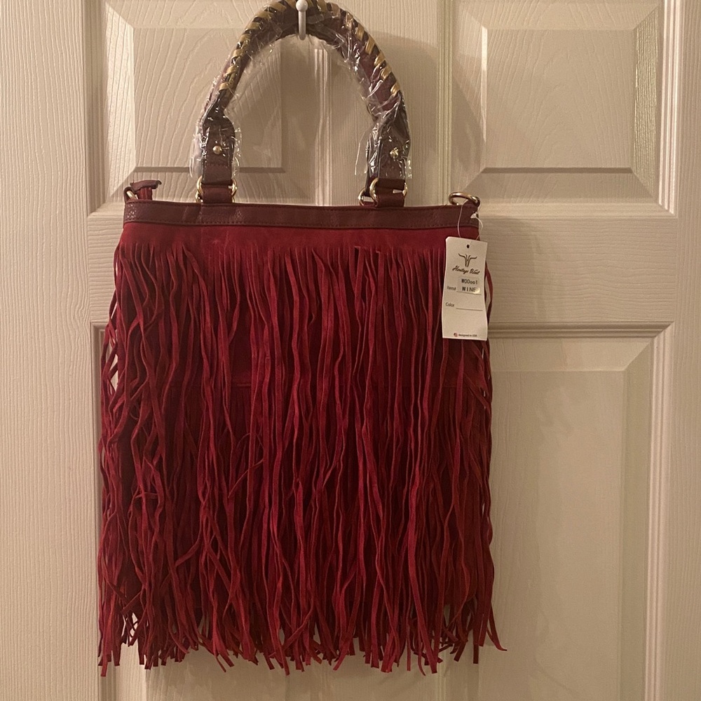 Heritage West Elegant Red Fringe Tote Bag